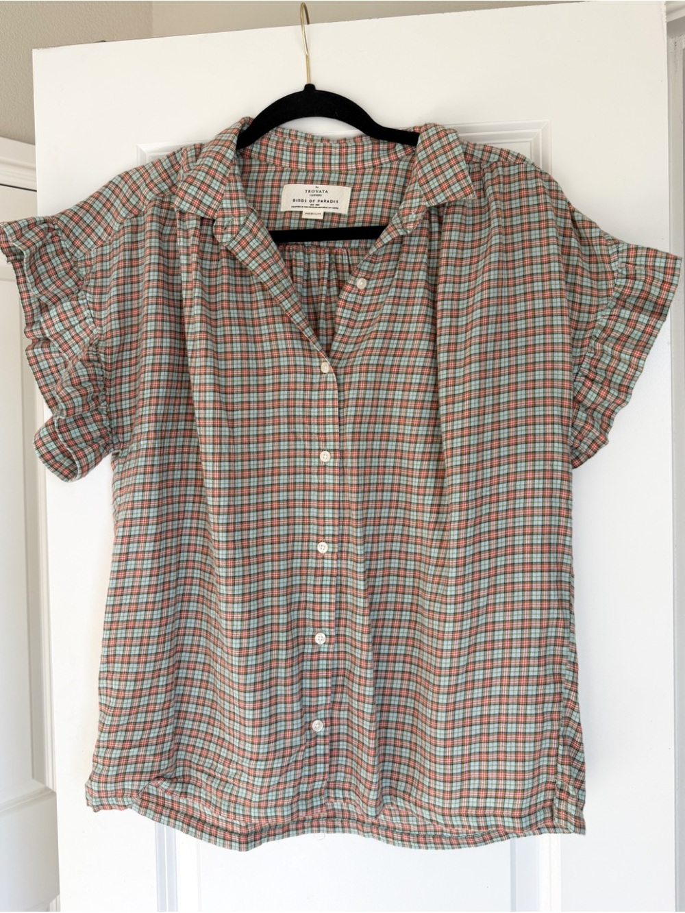 Trovata Birds of Paradis Plaid Button-Up Blouse